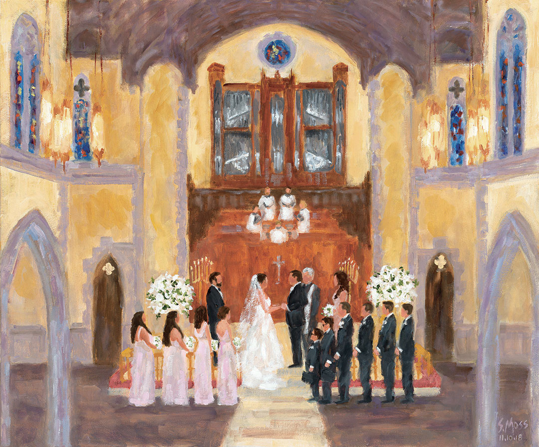 Susan Moss Cooper, Dallas Texas, specializes in wedding and live event oil paintings, plein aire and luxury events.