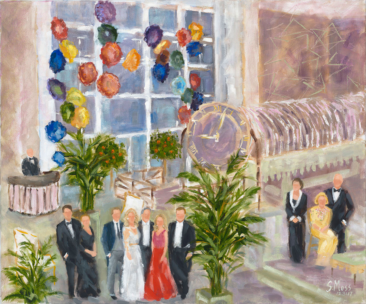 Susan Moss Cooper, debutante ball, Dallas Museum of Art, Perot family, artist signature S. Moss, live event painting, Texas